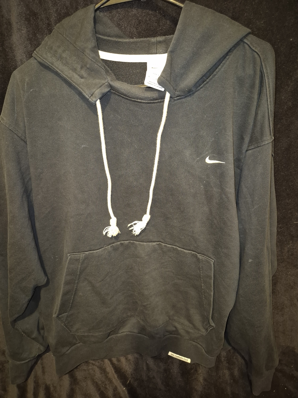 Nike Men's Black Pullover Hoodie with White Drawstrings